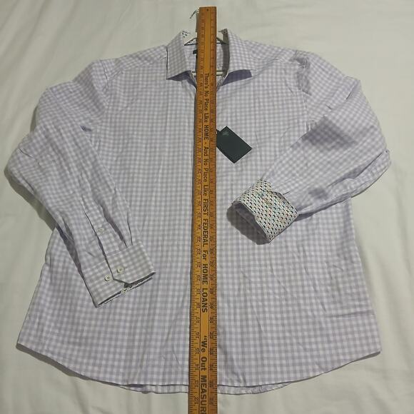 NWT Bugatchi XL men's Shaped Fit lavender check 100% cotton flip cuff long-slv - Picture 11 of 16
